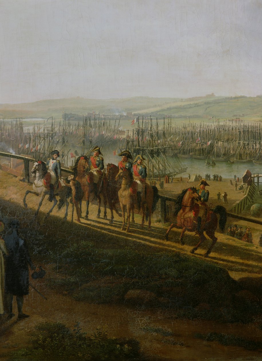 Napoleon Bonaparte (1769-1821) Bezoekt het Kamp bij Boulogne in juli 1804, detail van Napoleon en de Vloot, 1806 door Jean Francois Hue