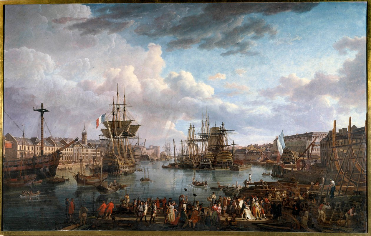 Zicht op de haven van Brest in de 18e eeuw door Jean Francois Hue