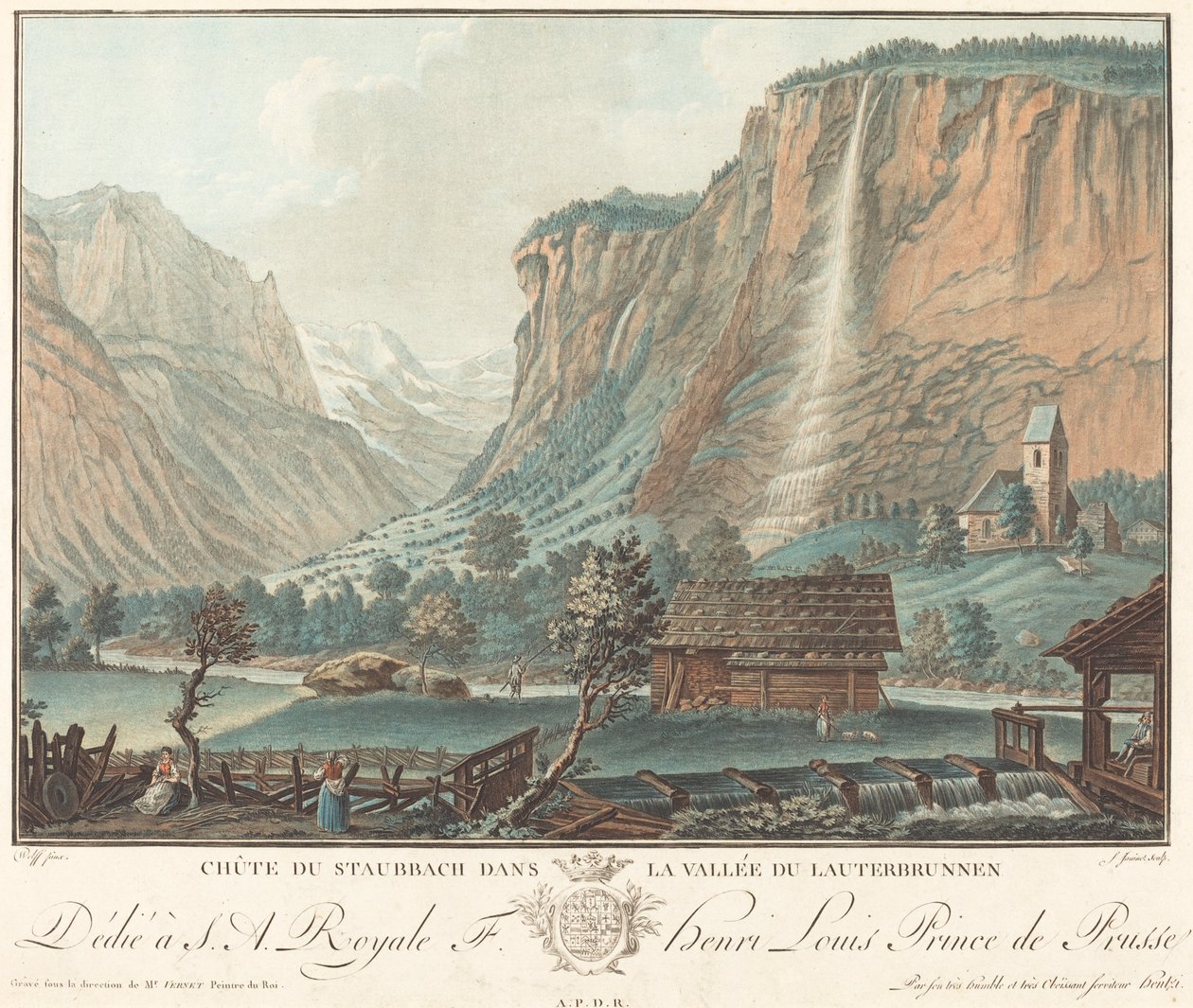 Chute de Staubbach, in de Lauterbrunnen vallei, waarschijnlijk 1776 door Jean Francois Janinet