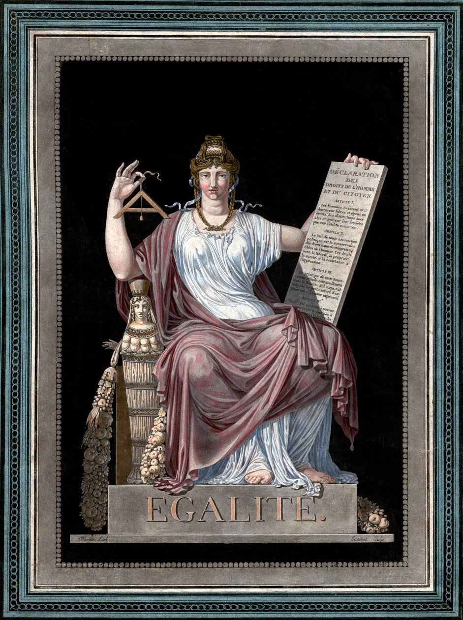Gelijkheid - gravure door Jean François Janinet (1752-1814) - Allegorie van de Gelijkheid met de Verklaring van de Rechten van de Mens. 1793 door Jean Francois Janinet
