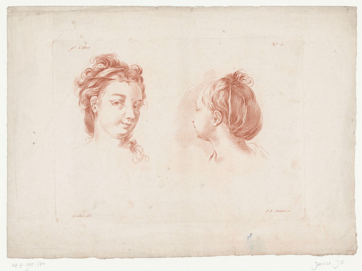 Twee vrouwenhoofden door Jean-Francois Janinet