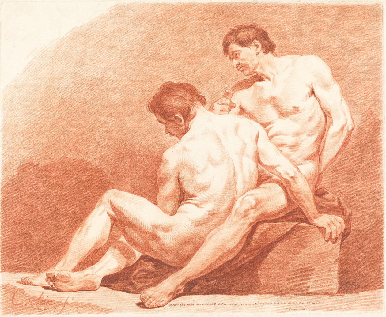 Twee mannelijke naakten, ca. 1774 door Jean Francois Janinet
