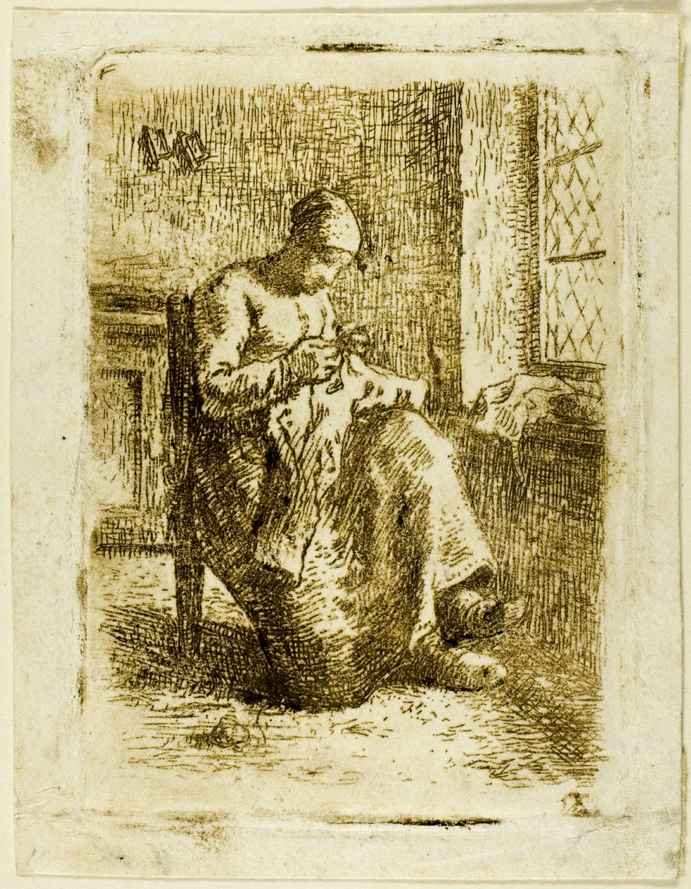 Een Vrouw aan het Naaien door Jean Francois Millet