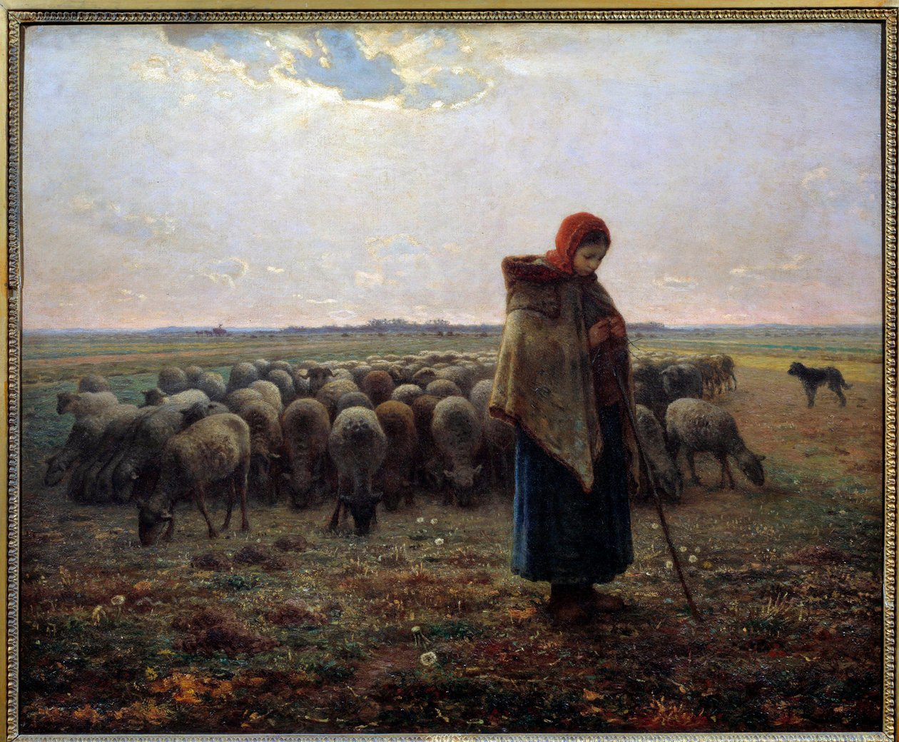 Herder en zijn schapen, genaamd de grote herder. Schilderij door Jean François Millet (1814-1875) door Jean Francois Millet