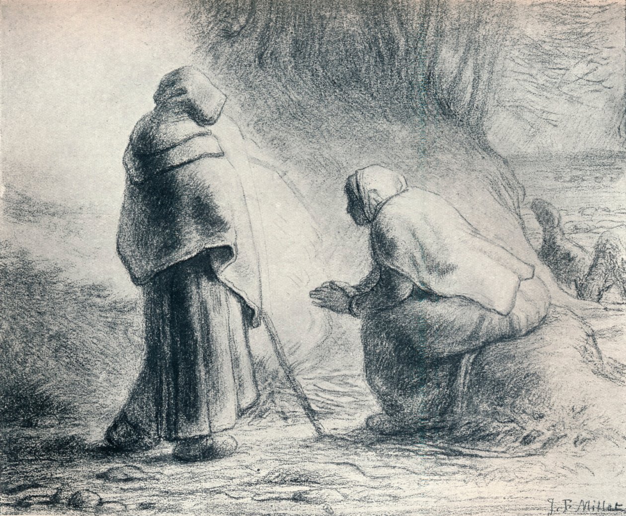 Bergeres Se Chauffant, Herders bij een Vuur, 19e eeuw door Jean Francois Millet