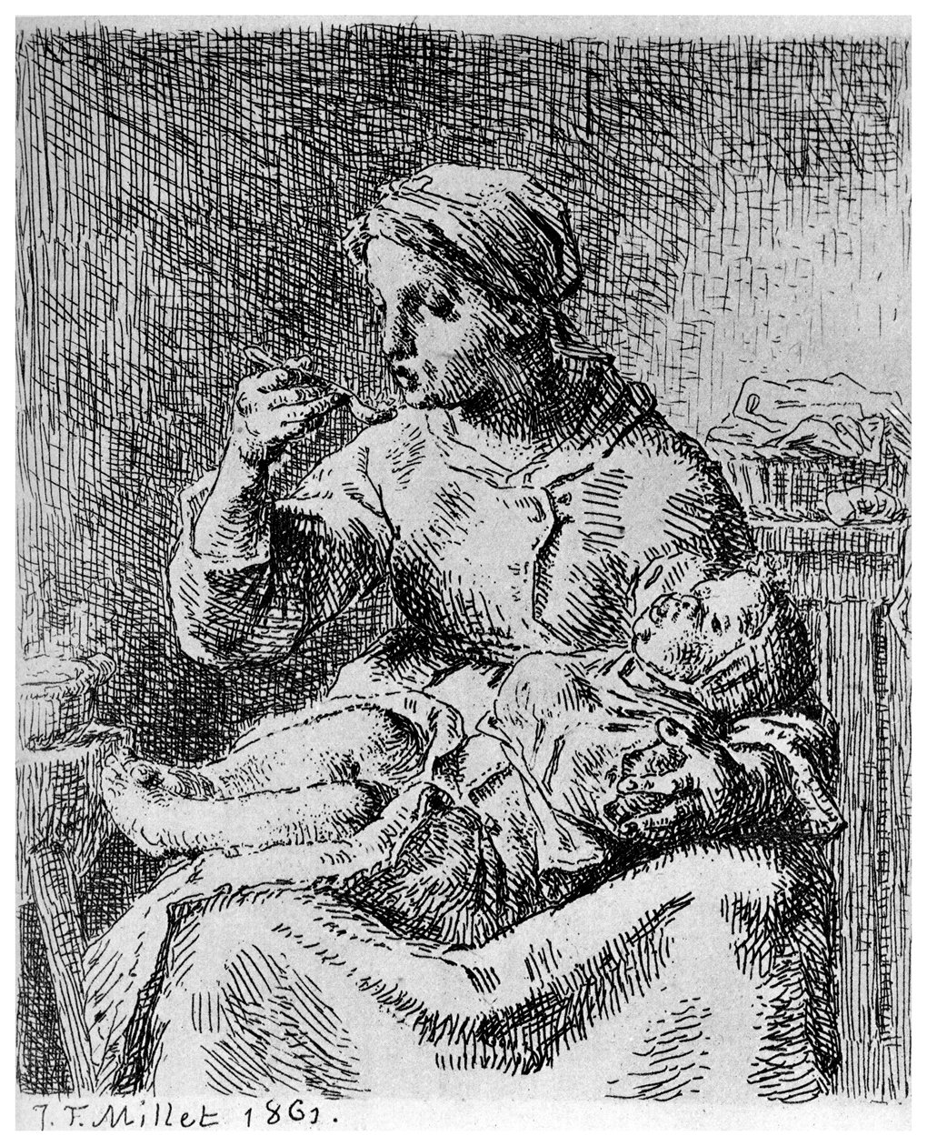 La Bouillie, 1861 1924 door Jean Francois Millet