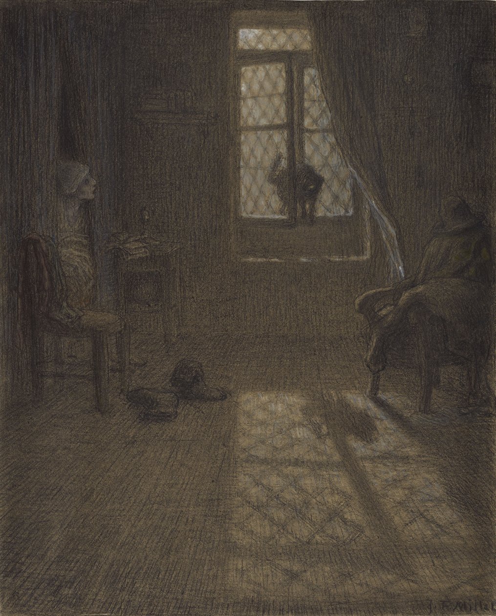 Le chat of De kat bij het raam, 1857-58 door Jean Francois Millet