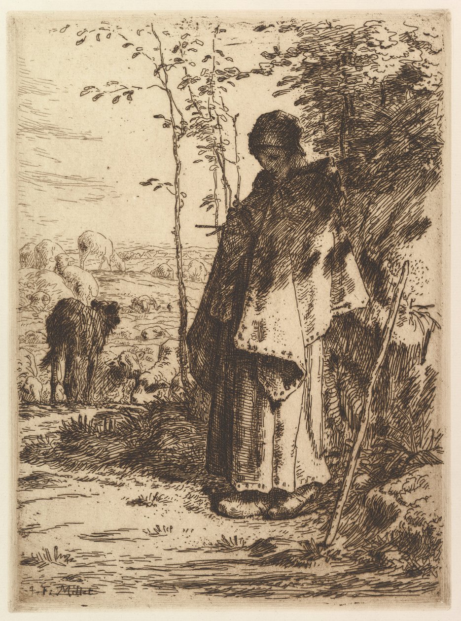 Herderin aan het Breien door Jean Francois Millet