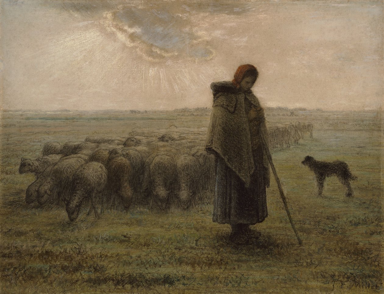 Herderin en haar kudde, 1862-63 door Jean Francois Millet