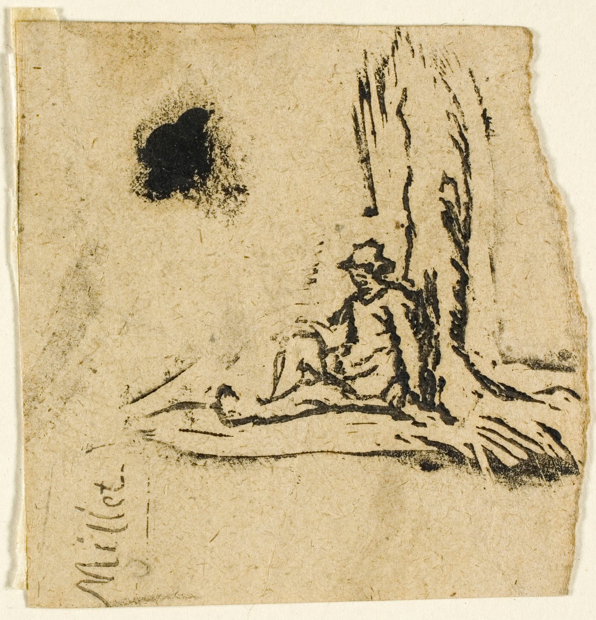 Schetsen, Fragment: Boer zittend aan de voet van een boom door Jean-Francois Millet