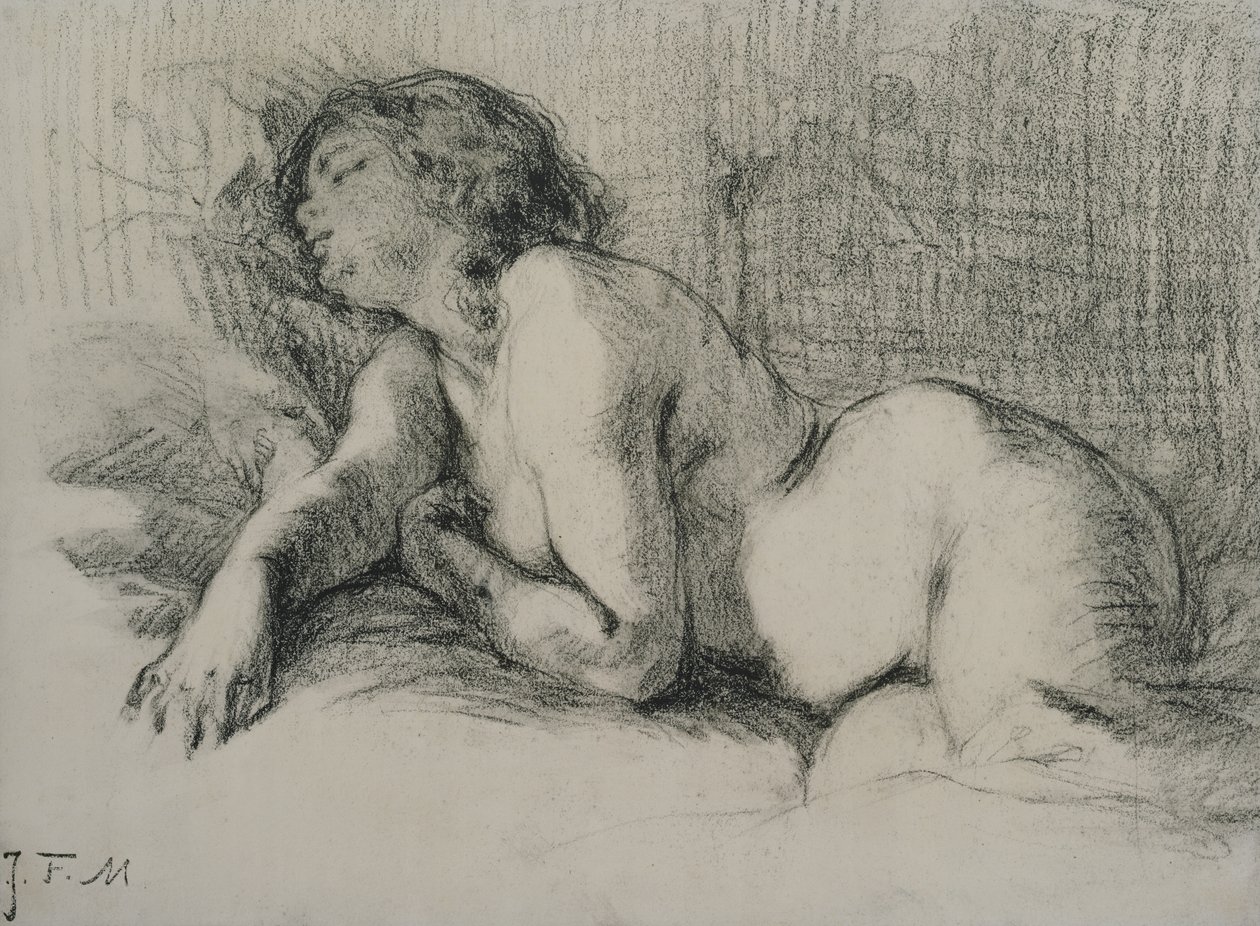 Studie van een liggende vrouwelijke naakt door Jean Francois Millet