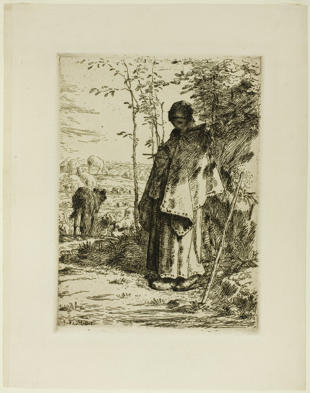 De Herderin die Breidt door Jean Francois Millet