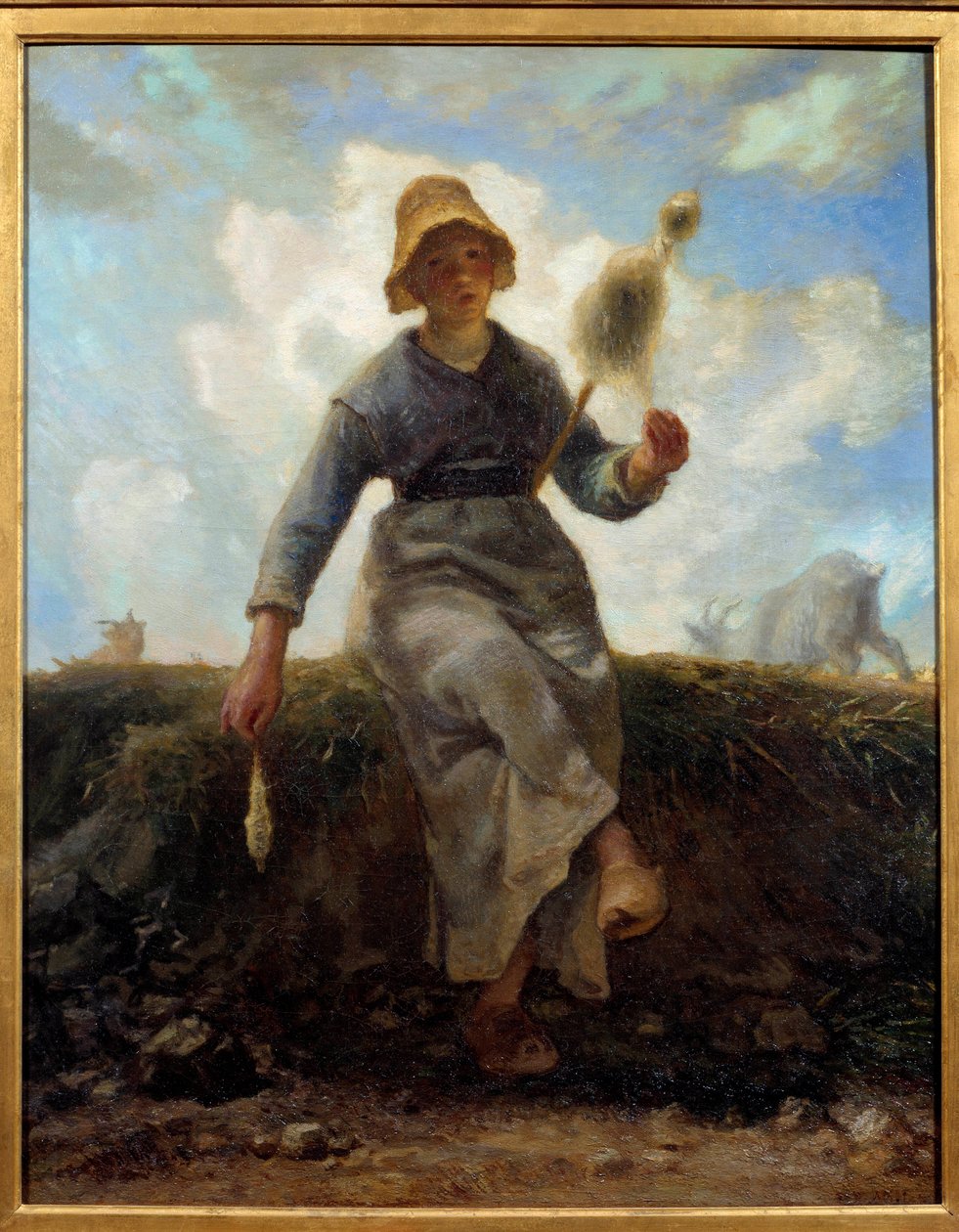 De spinster, auvergnate geitenhoedster door Jean Francois Millet