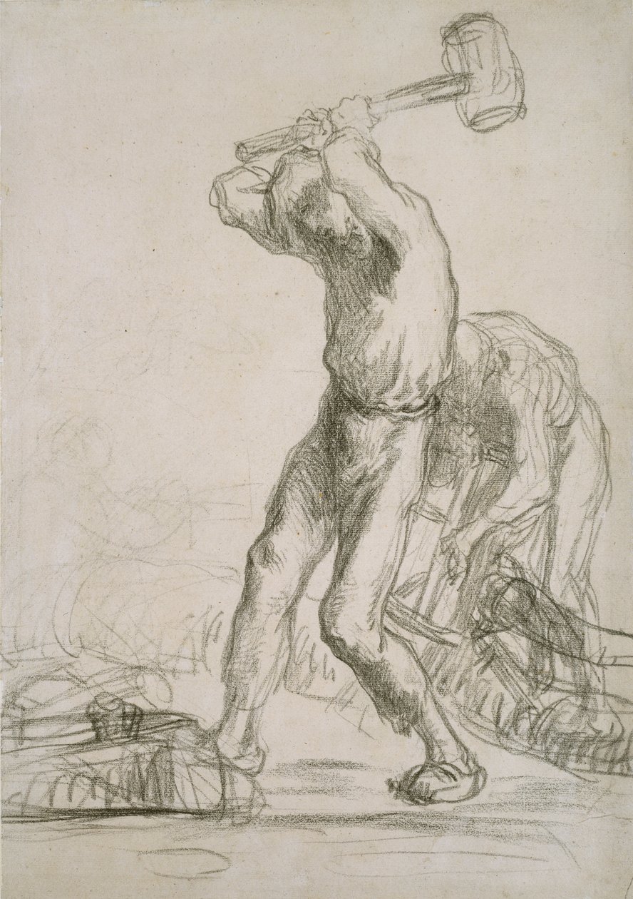 Twee boeren zagen en hakken hout door Jean-Francois Millet