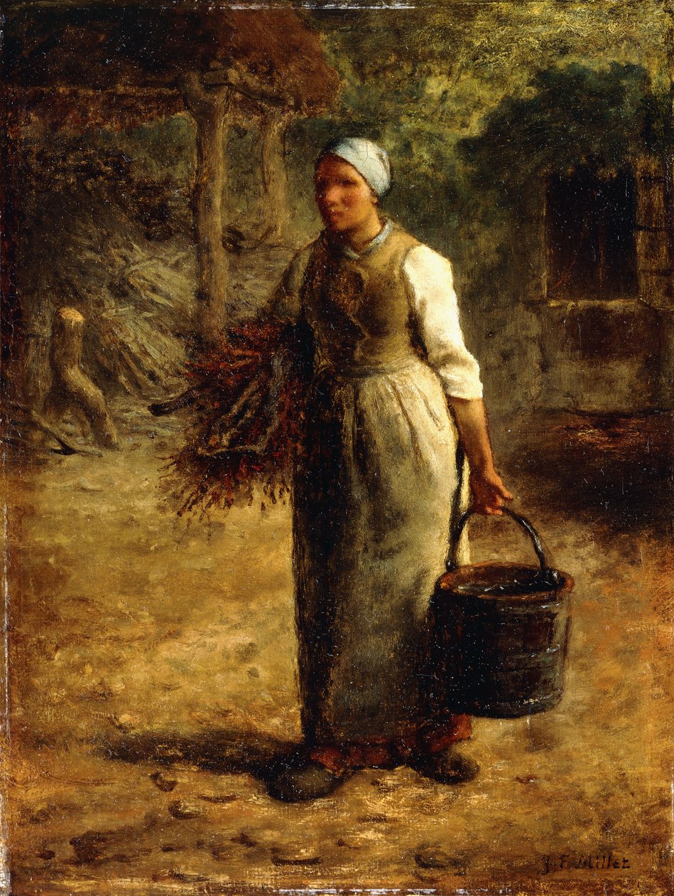 Vrouw die Brandhout en een Emmer Draagt door Jean Francois Millet