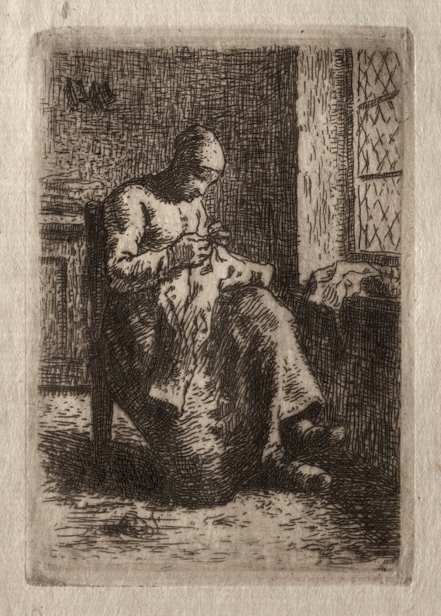 Vrouw aan het naaien door Jean Francois Millet