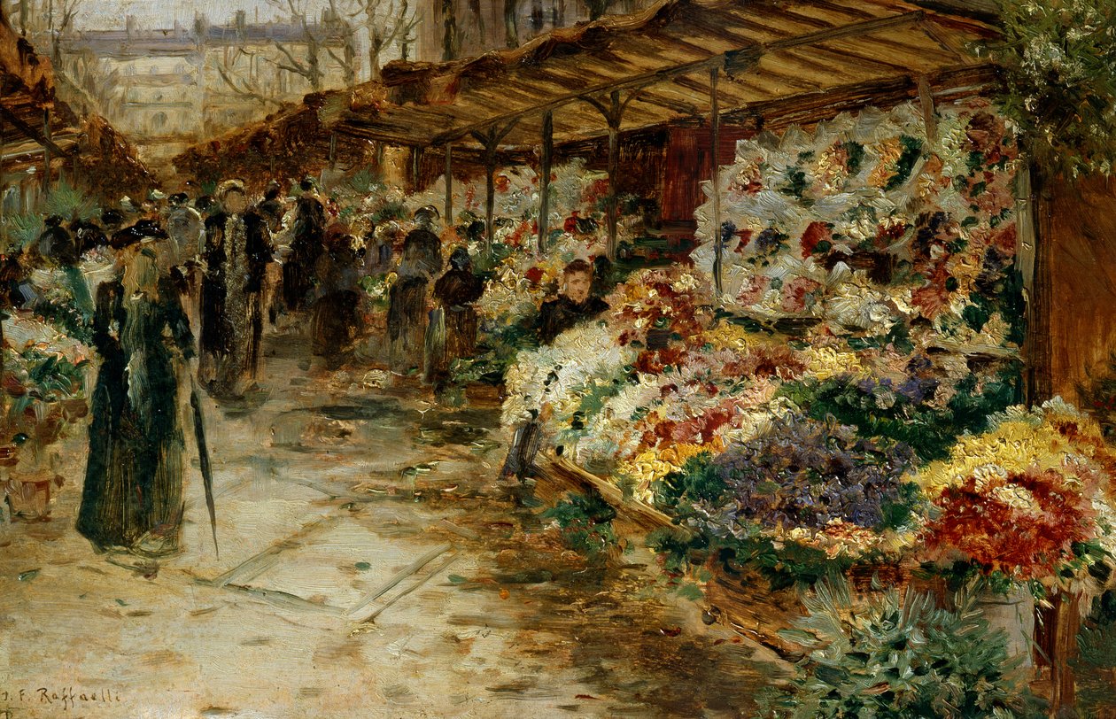Bloemenmarkt door Jean Francois Raffaelli