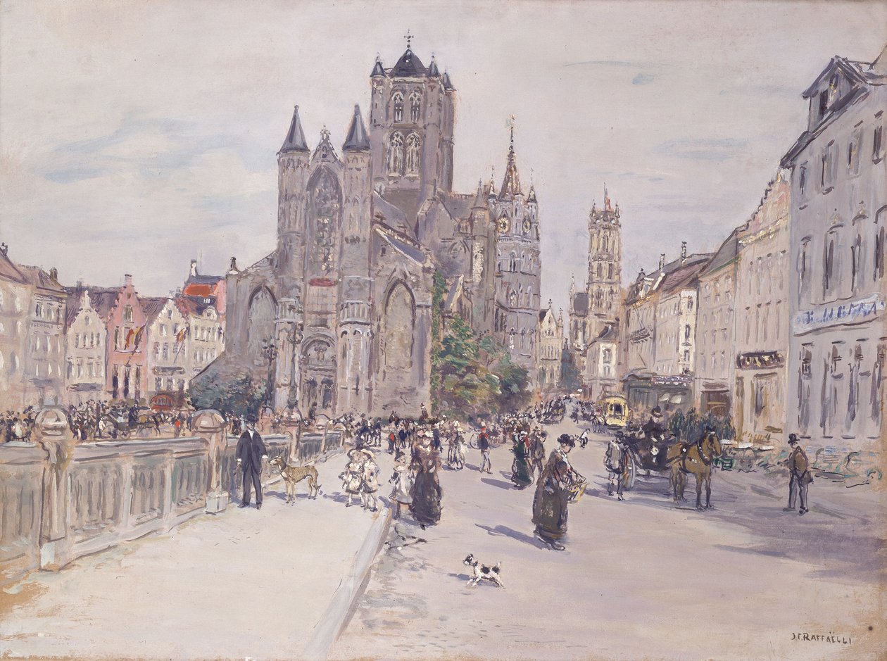 Gezicht op de Sint-Niklaaskerk in Gent door Jean Francois Raffaelli