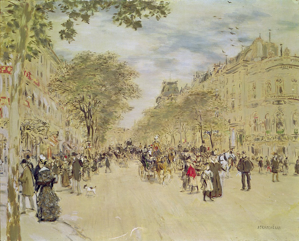 Het Pavillon de Hanovre en de Boulevard des Italiens, Parijs, na 1870 door Jean Francois Raffaelli