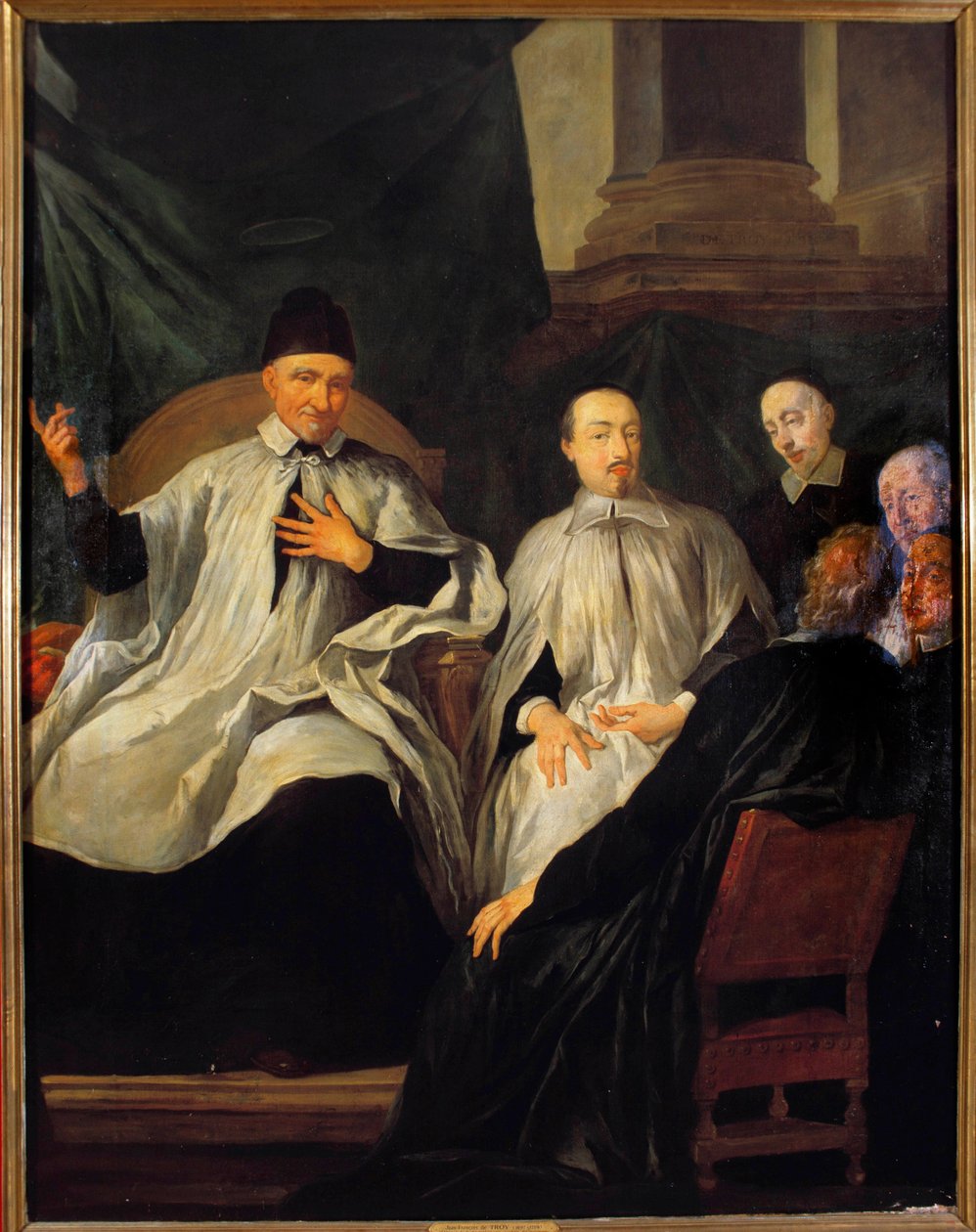 Saint Vincent de Paul (1581-1660) leidt een vergadering van geestelijken door Jean François de Troy