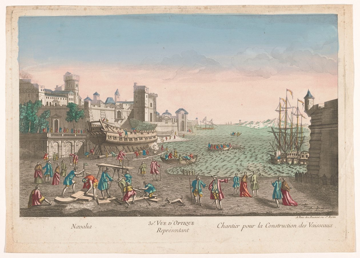 Gezicht op een scheepswerf door Jean François Daumont