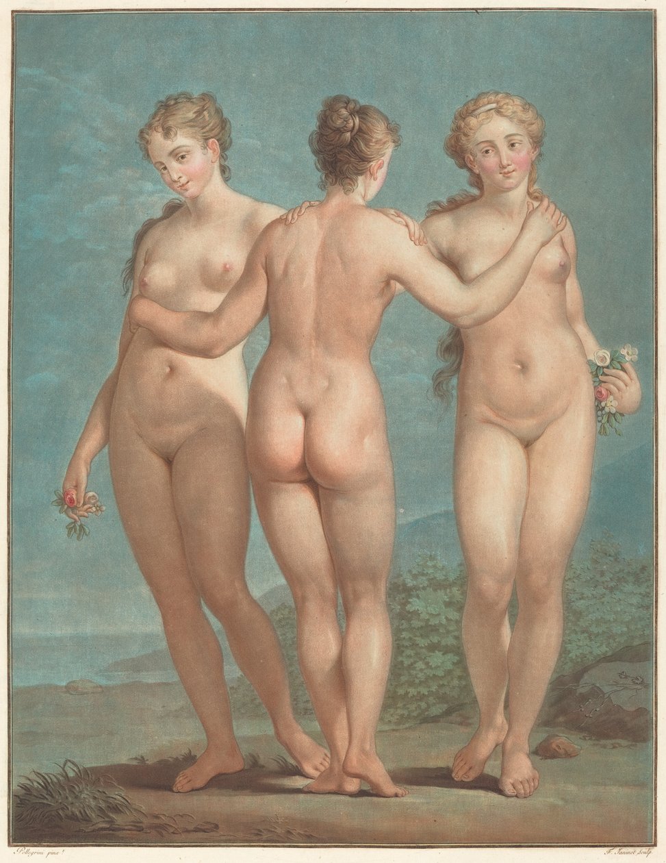 De Drie Gratiën door Jean François Janinet after Giovanni Antonio Pellegrini
