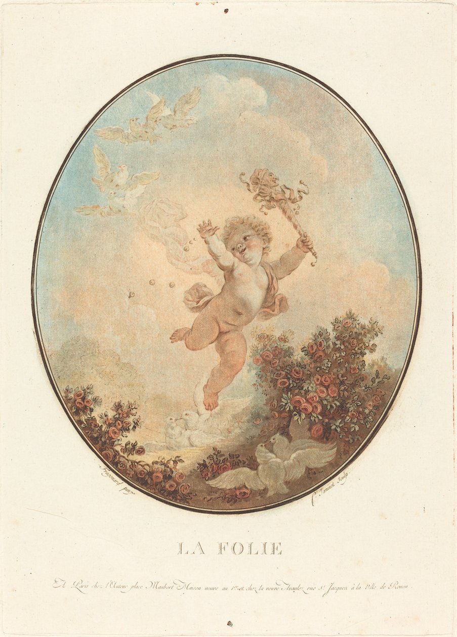 De waanzin door Jean François Janinet after Jean Honoré Fragonard