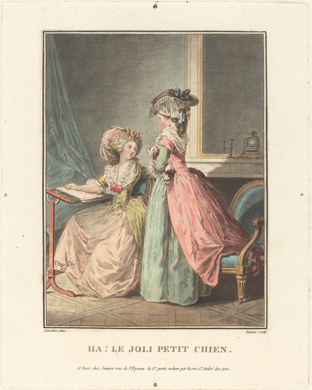 Ha! Het schattige hondje door Jean François Janinet after Nicolas Lavreince