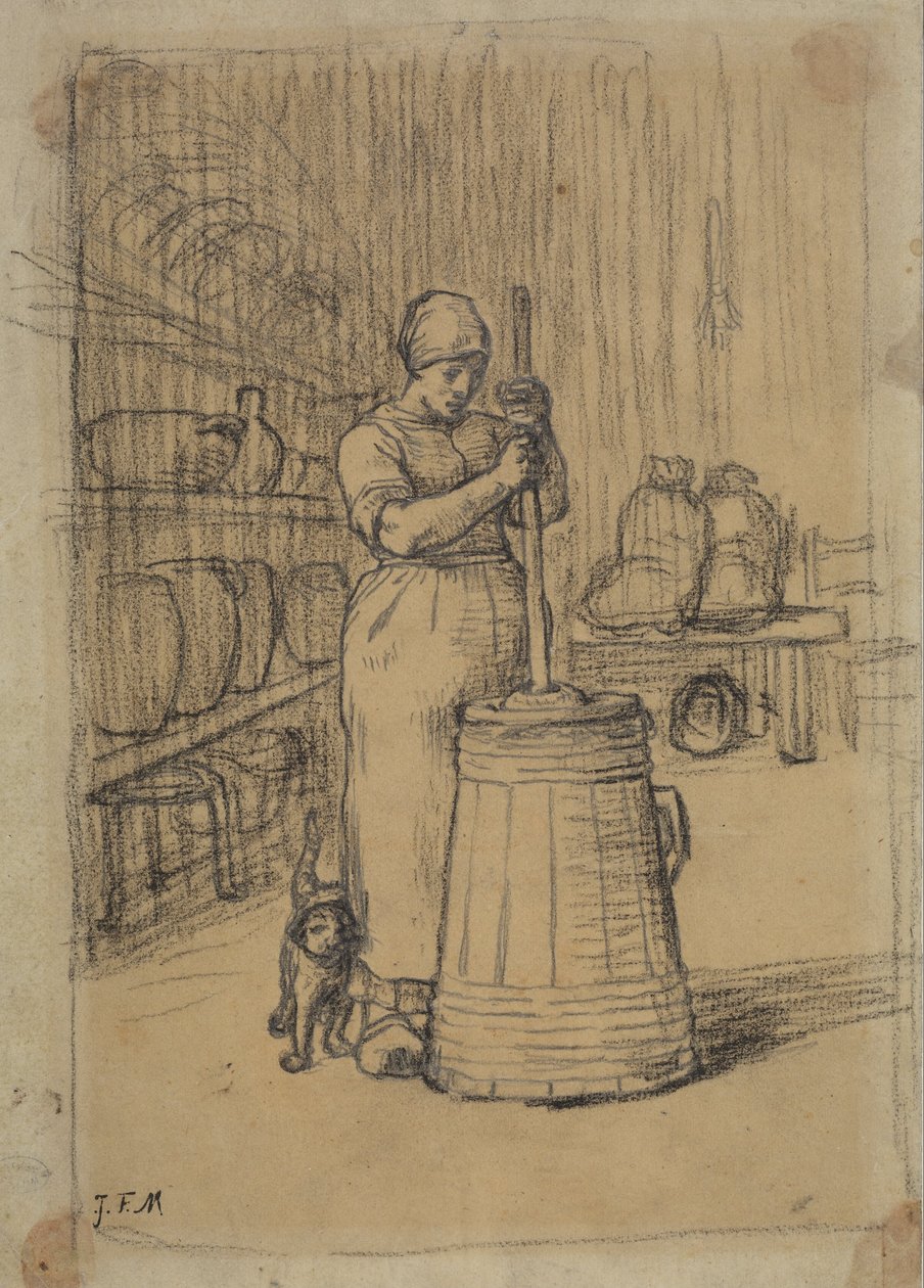 Studie voor Vrouw die Boter Karrent door Jean Francois Millet