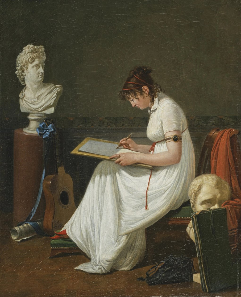 Portret van een jonge vrouw die het hoofd van Apollo tekent door Jean François Sablet