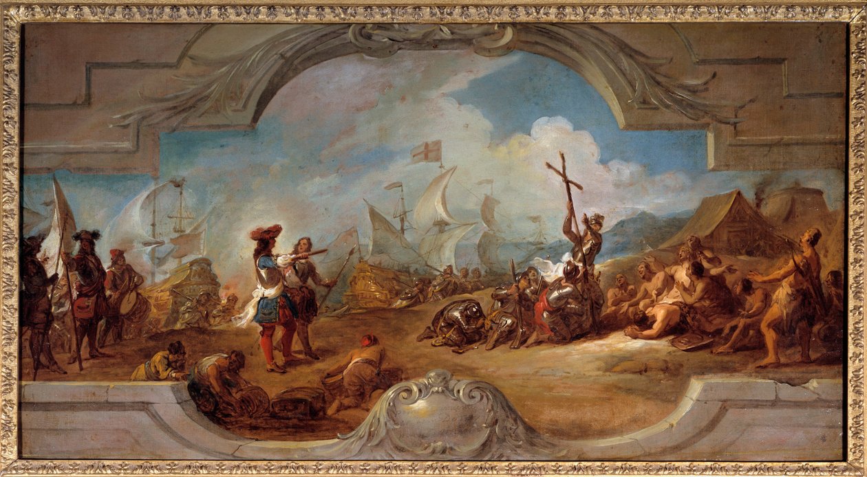 Christoffel Columbus in Amerika (schilderproject op het plafond) door Jean François de Troy