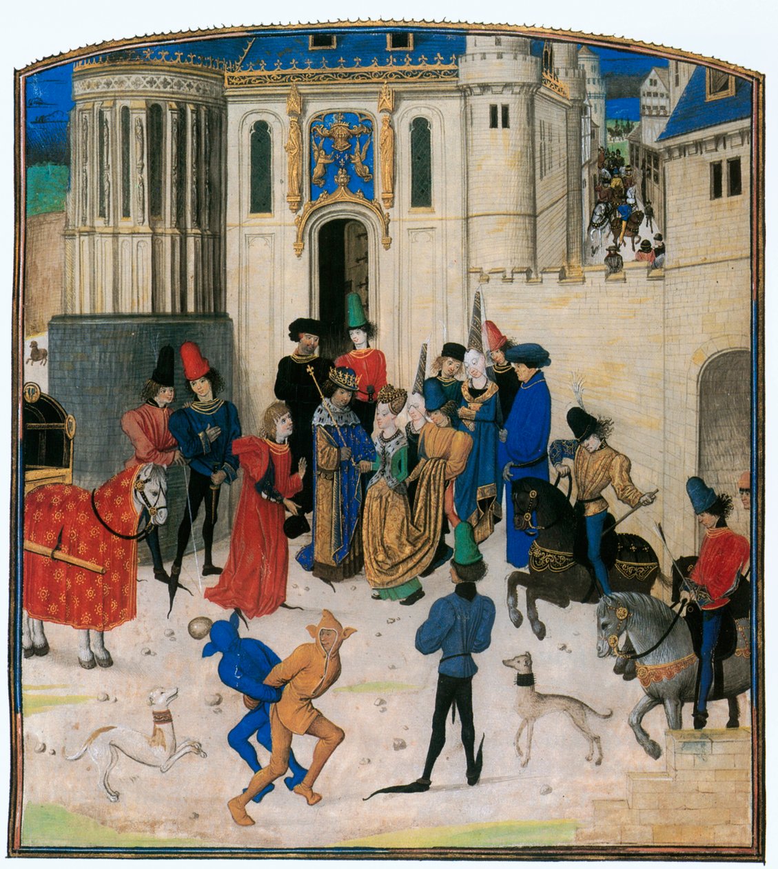 Buiten de Porte St. Denis begroet koning Karel VI van Frankrijk zijn koningin Isabeau van Beieren ... door Jean Froissart