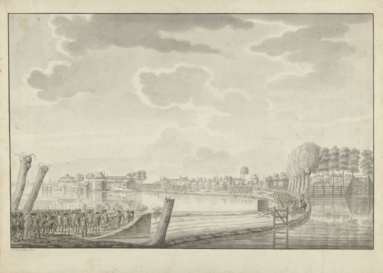 Aanval bij Ouderkerk aan de Amstel, 1787 door Jean George Teissier (signed by artist)