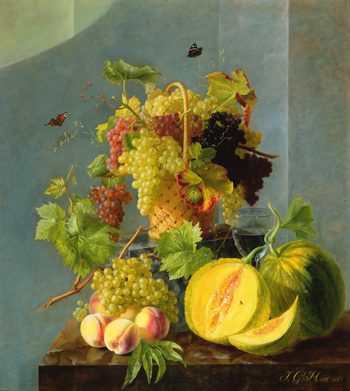 Stilleven met Mand met Druiven en Meloenen, 1815 door Jean Georges Hirn