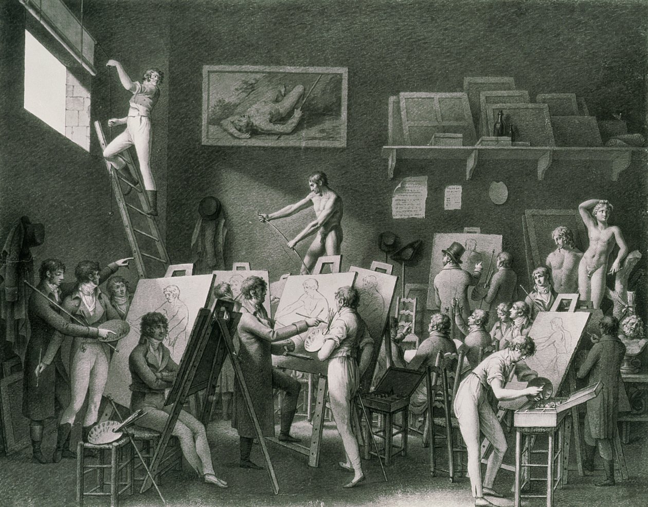 Het Atelier van Jacques Louis David (1748-1825) door Jean Henri Cless