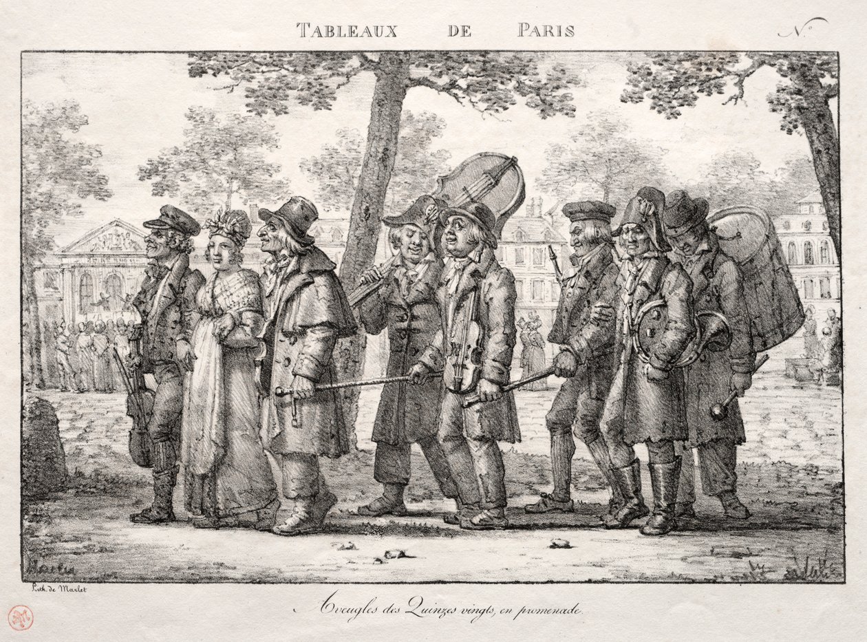 Scènes van Parijs: Blinde Mannen van de Quinze Vingts, Wandelend door Jean Henri Marlet