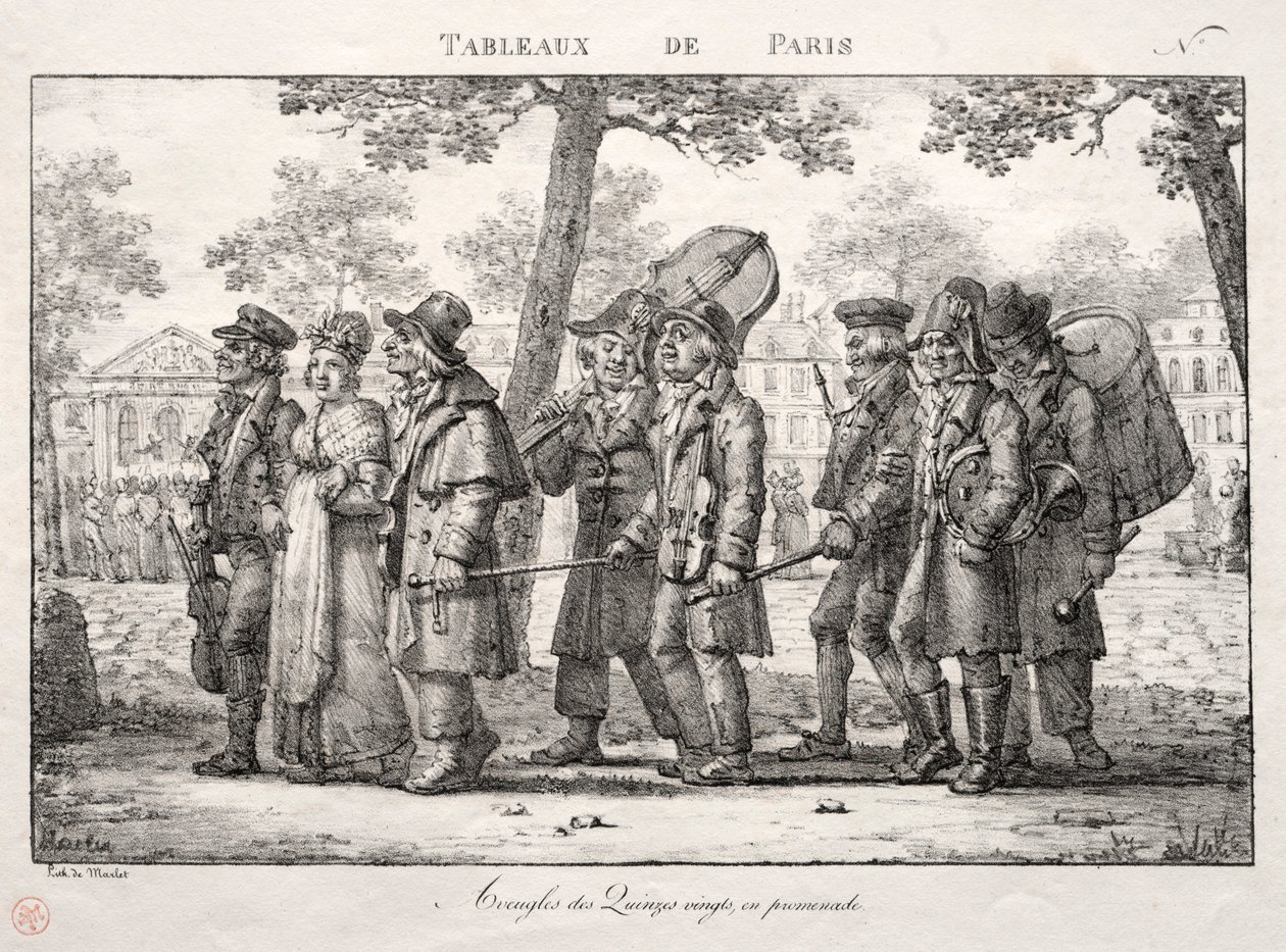 Scènes van Parijs: Blinde mannen van de Quinze Vingts, wandelen door Jean Henri Marlet