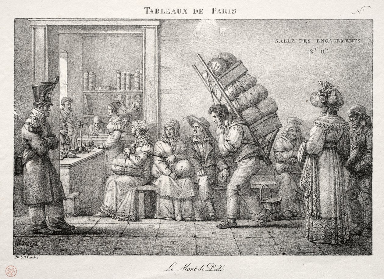 Scènes van Parijs: Het Pandjeshuis door Jean Henri Marlet