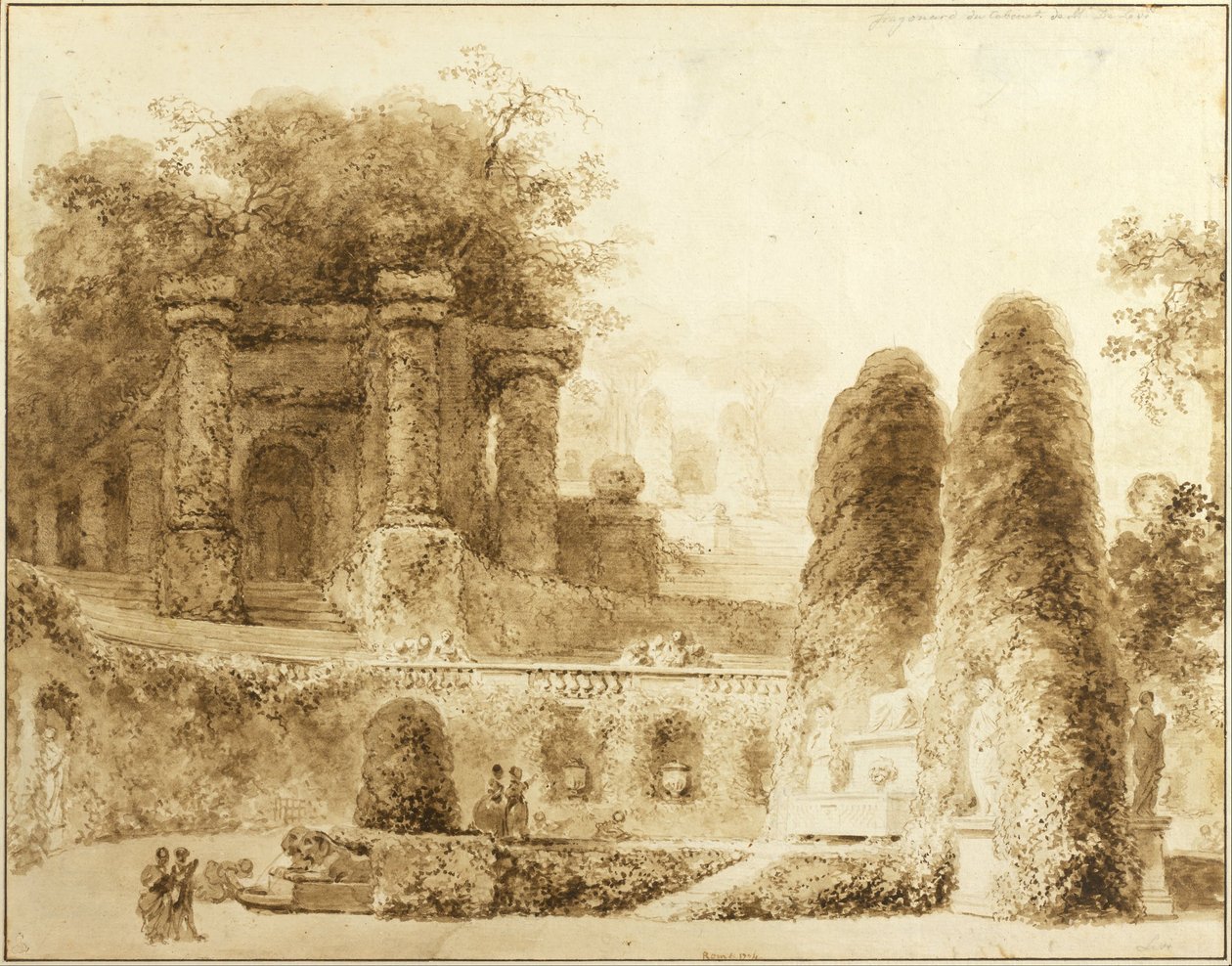 Romeins park met fontein door Jean Honore Fragonard