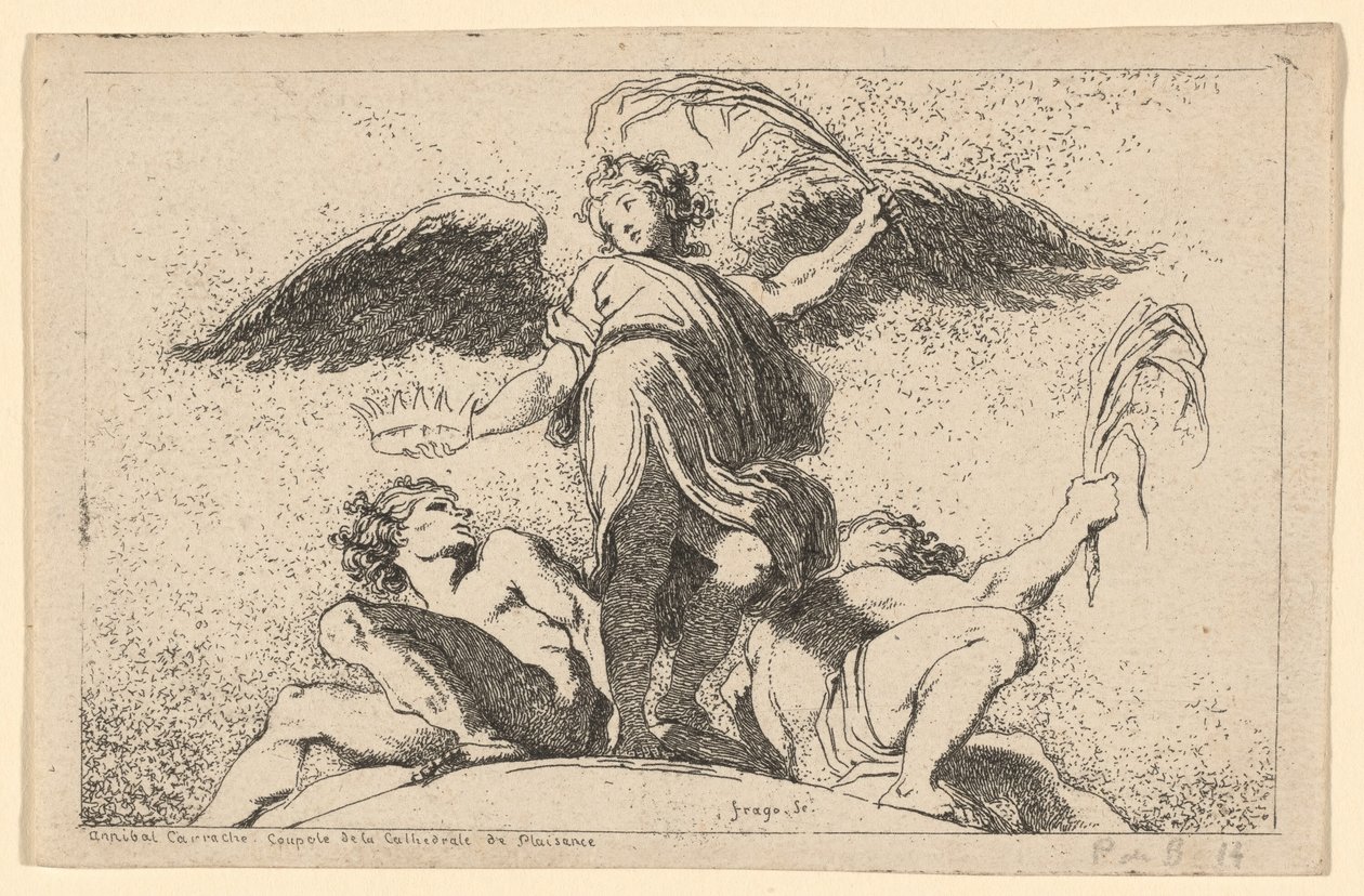 Engel met een Palm en een Kroon door Jean Honoré Fragonard after Annibale Carracci