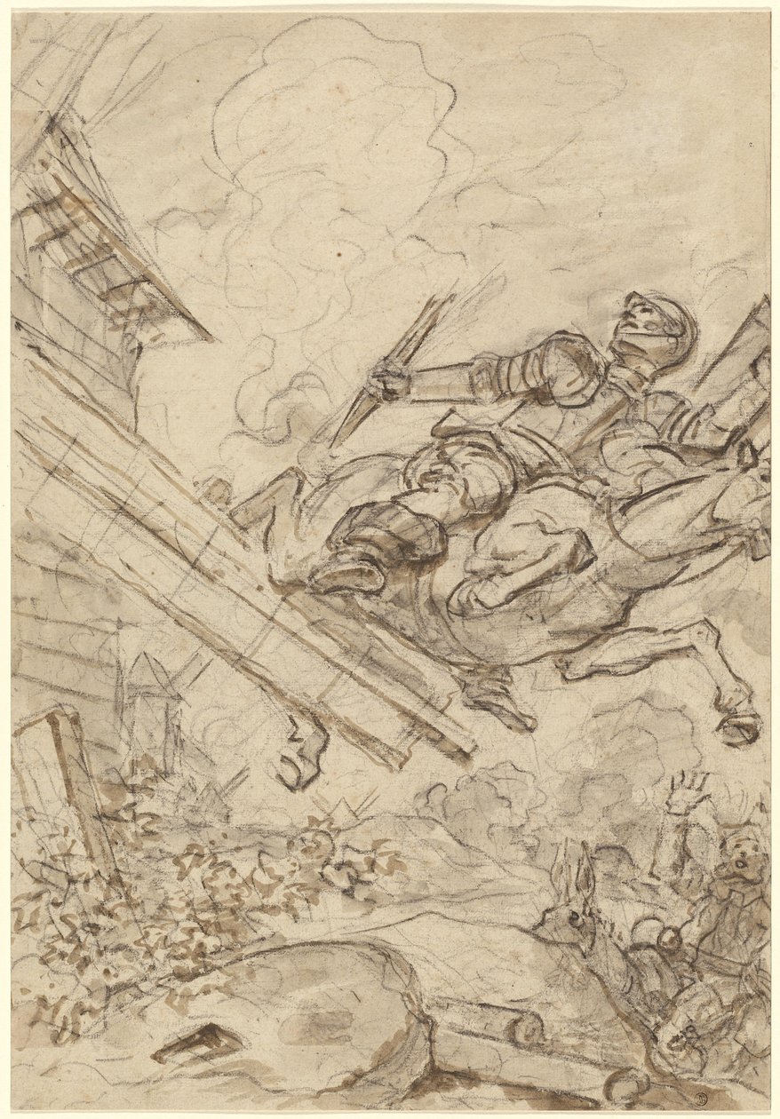 Don Quichot Aanvallend de Windmolen door Jean Honore Fragonard