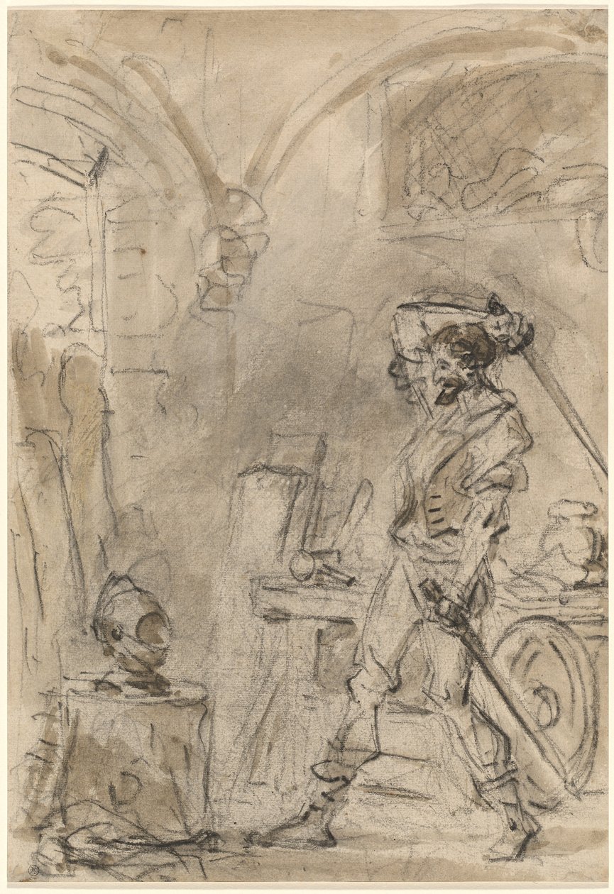 Don Quichot op het Punt om de Helm te Slaan door Jean Honore Fragonard