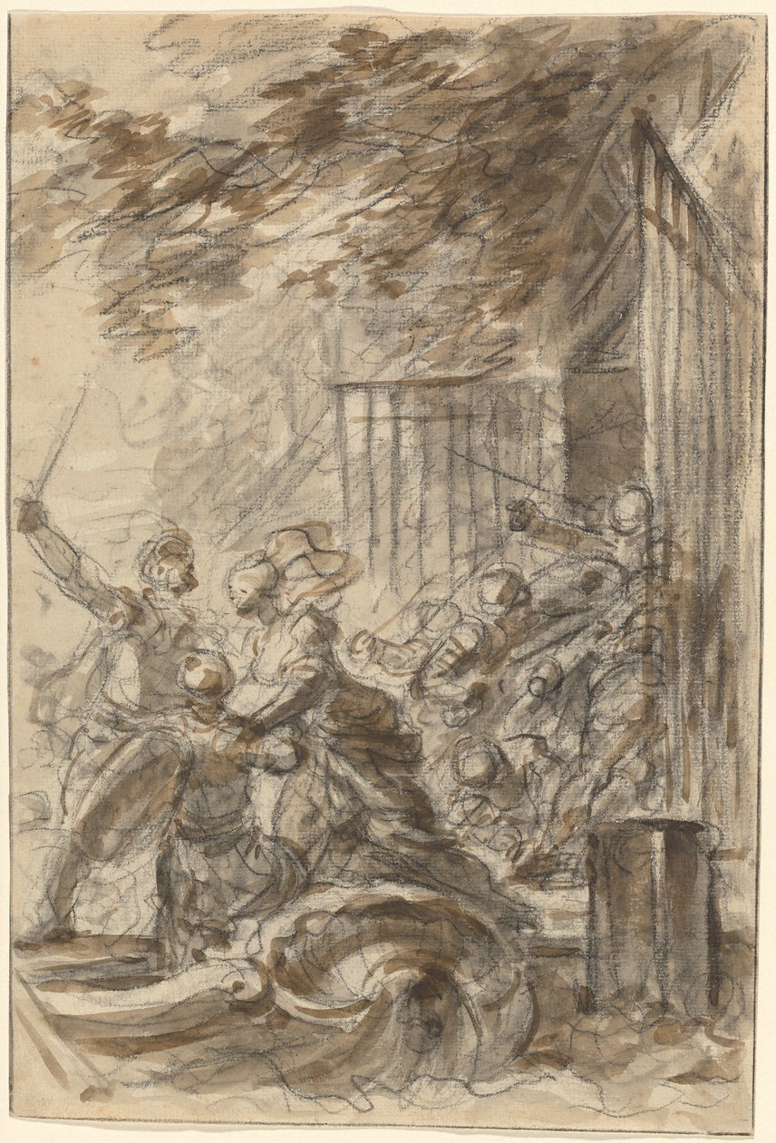 Isabella verlaat haar huis om Odorico en zijn mannen te volgen door Jean Honore Fragonard