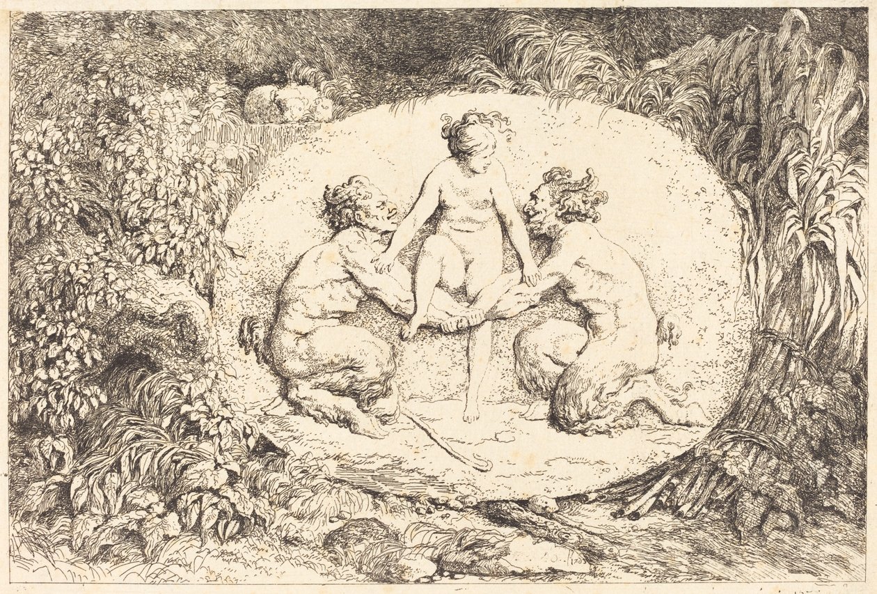 Nimf ondersteund door twee saters door Jean-Honore Fragonard