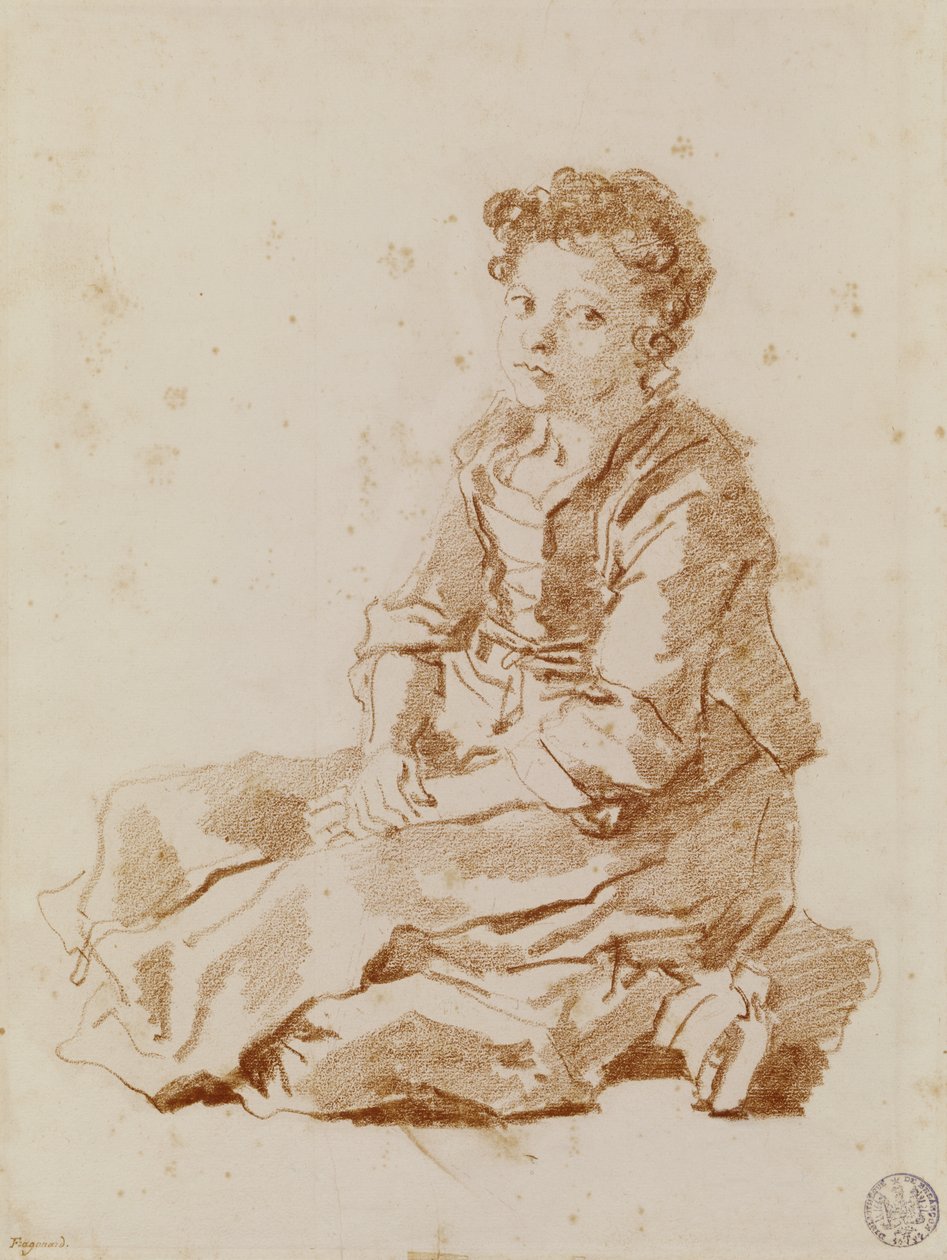 Klein meisje zittend op de grond door Jean Honore Fragonard