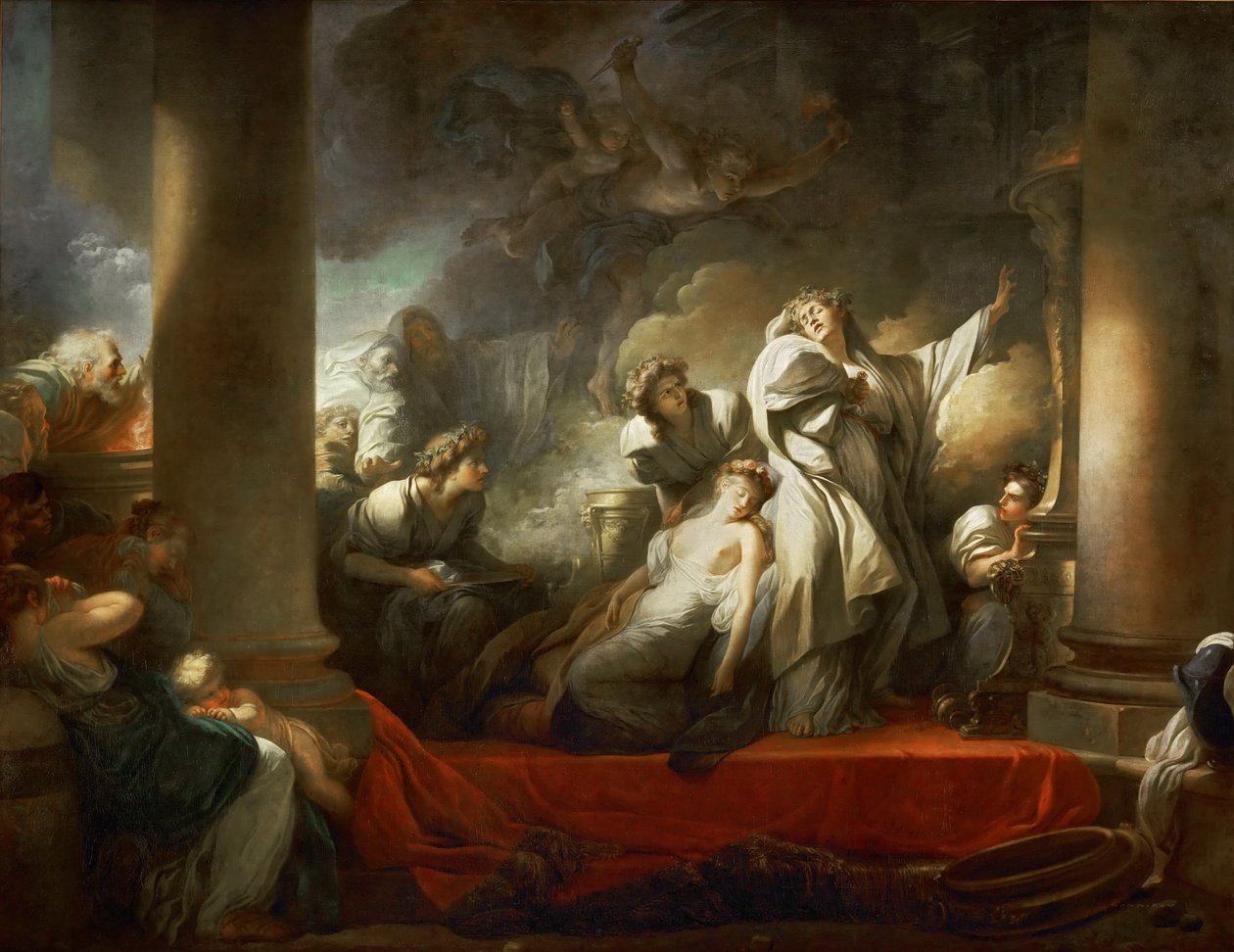 De hogepriester Coresus offert zichzelf op om Callirhoe te redden door Jean Honore Fragonard