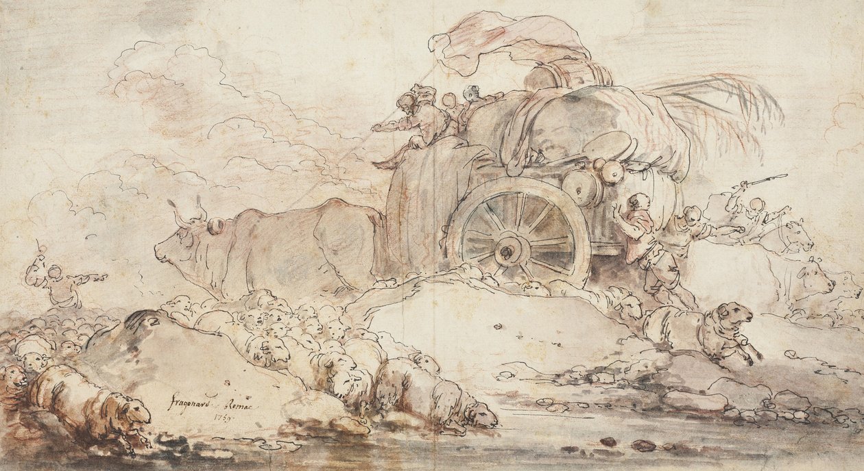 De vastgelopen kar, 1759 door Jean Honore Fragonard