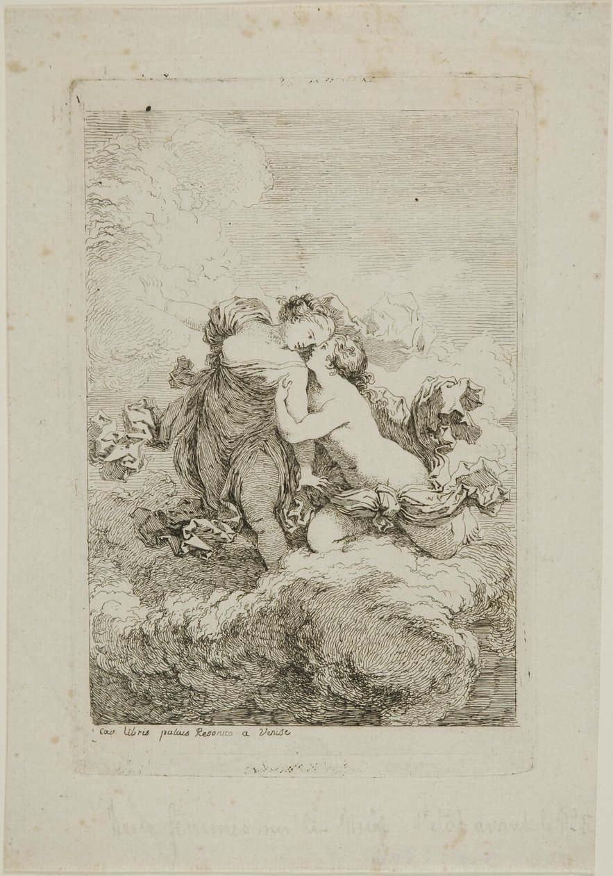 Twee vrouwelijke figuren op een wolk door Jean Honore Fragonard