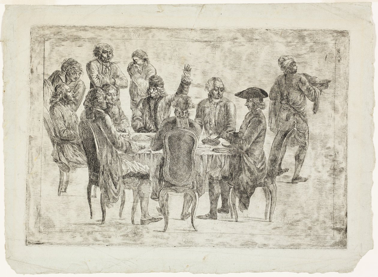 Le Déjeuner de Voltaire à Ferney of Le Souper des Philosophes door Jean Huber