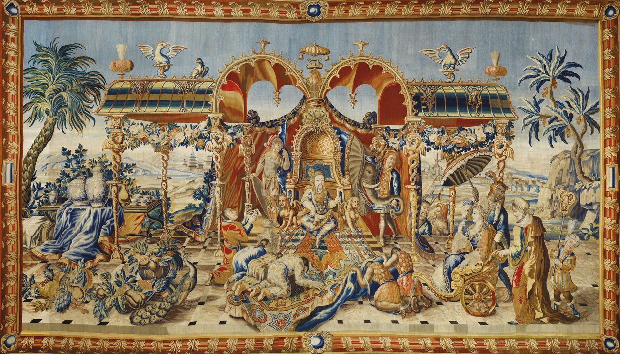 De audiëntie van de Chinese keizer. Wandtapijt van Jean II Barraband (actief in de 18e eeuw), wol, zijde en goud- en zilverdraad, circa 1715. door Jean II Barraband